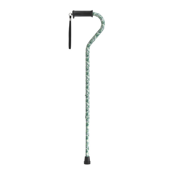 Drive Medical Adjustable Height Offset Handle Cane w/ Gel Hand Grip, Green Leaves rtl10372gl